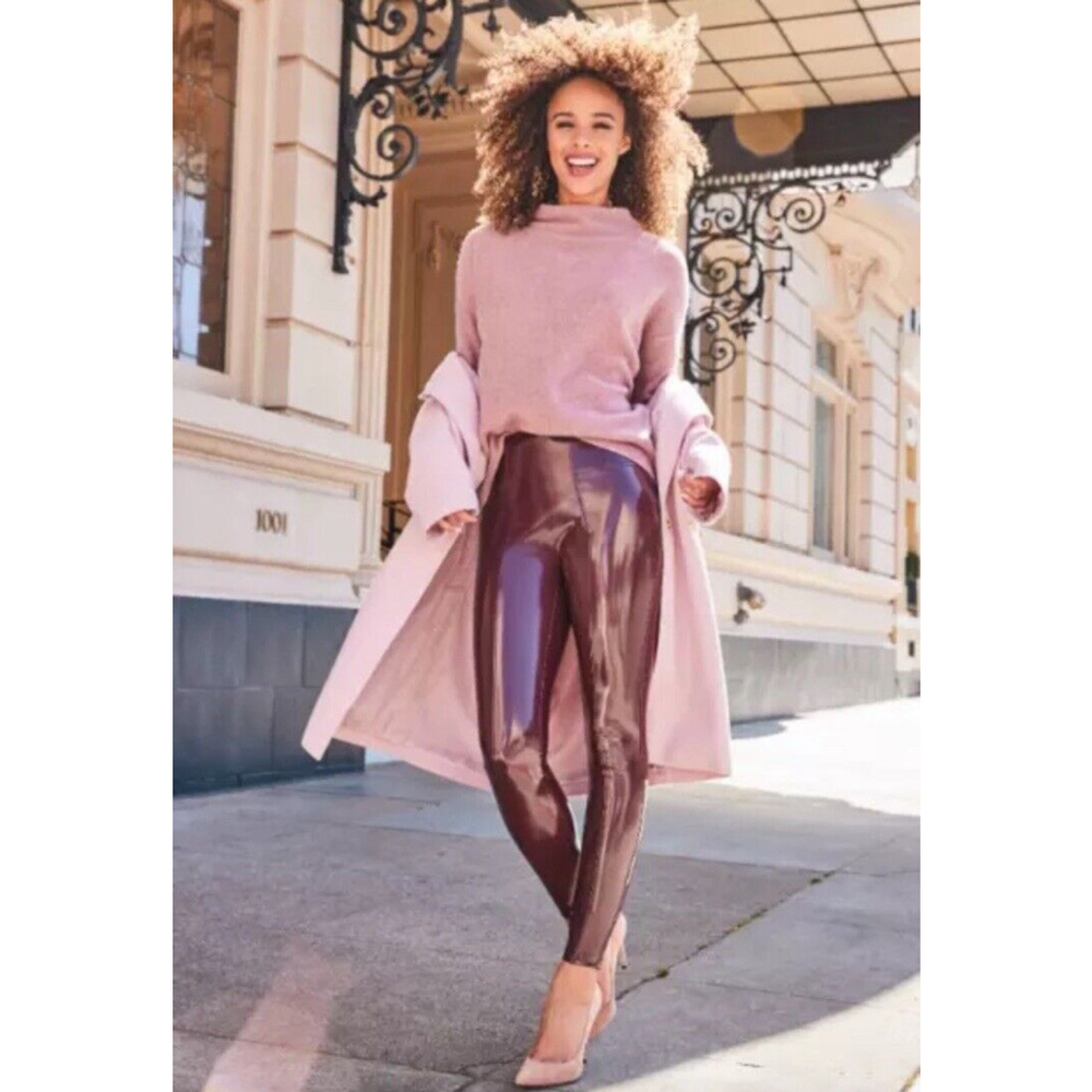 SPANX Faux Patent Leather Liquid Gloss Leggings Pants Ruby Size Medium NEW